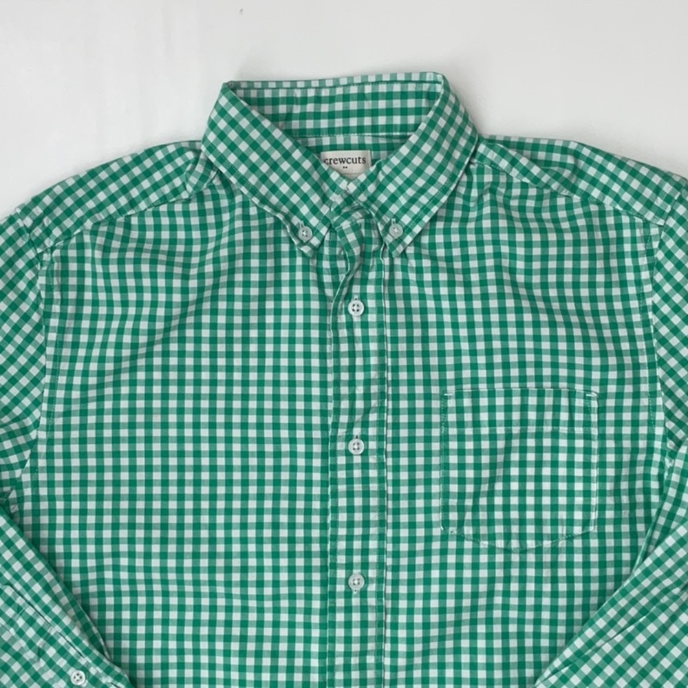 J. Crew Factory Green and White Gingham Button-Down Shirt